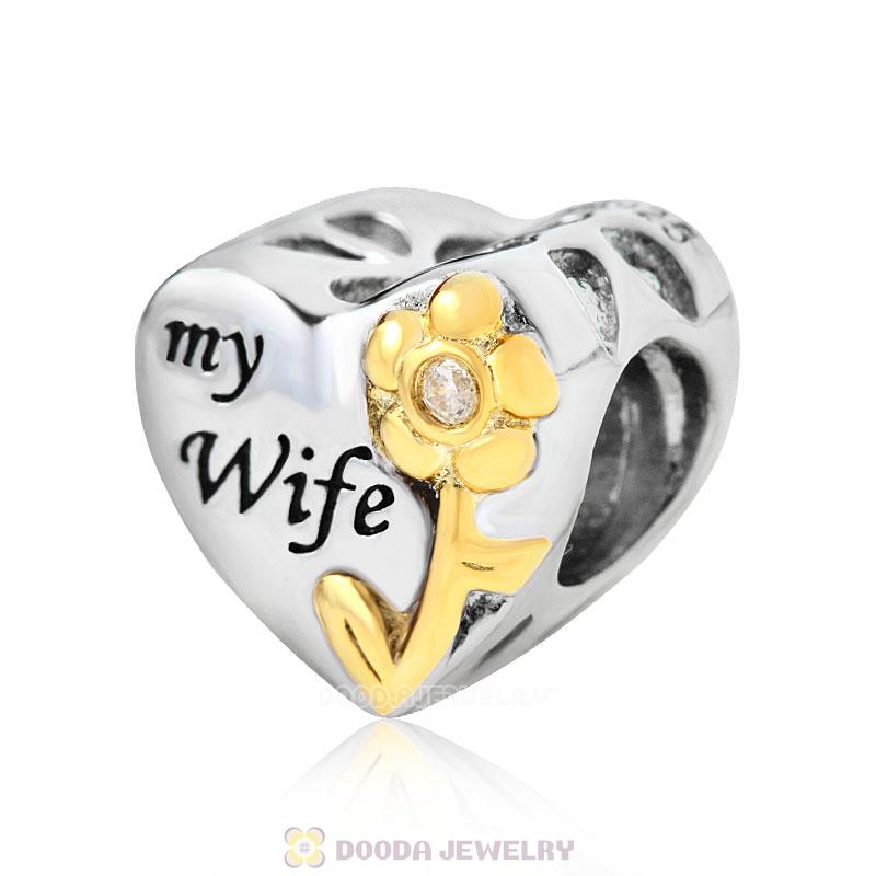 Gold Plated Antique Sterling Silver Love My Wife Heart Bead