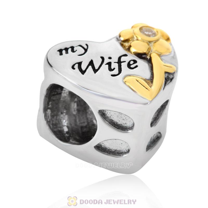 Gold Plated Antique Sterling Silver Love My Wife Heart Bead