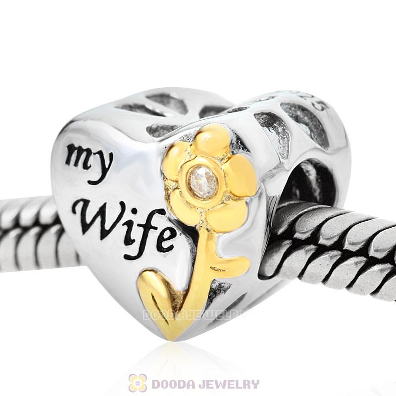Gold Plated Antique Sterling Silver Love My Wife Heart Bead