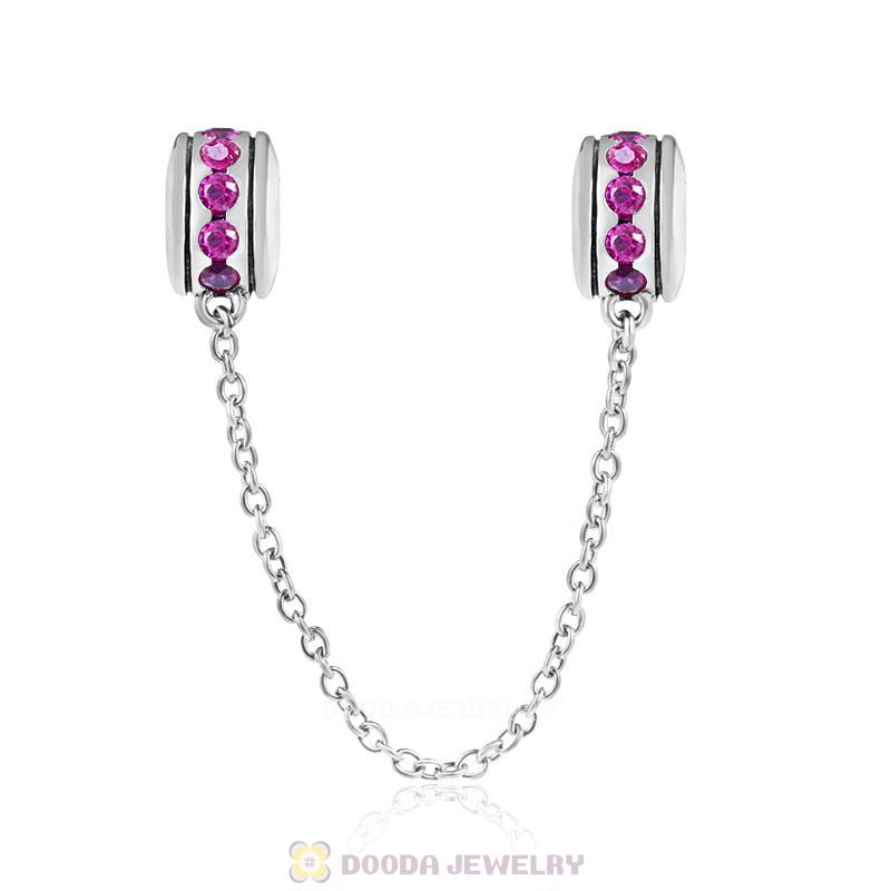 925 Sterling Silver Fuchsia CZ Safety Chain with Screw 
