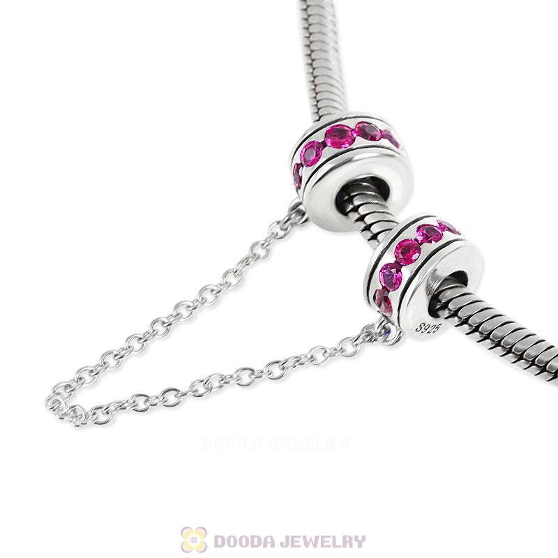 925 Sterling Silver Fuchsia CZ Safety Chain with Screw 