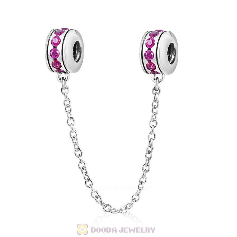 925 Sterling Silver Fuchsia CZ Safety Chain with Screw 