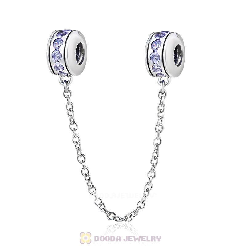 925 Sterling Silver Tanzanite CZ Safety Chain with Screw
