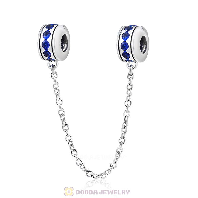 925 Sterling Silver Sapphire CZ Safety Chain with Screw 
