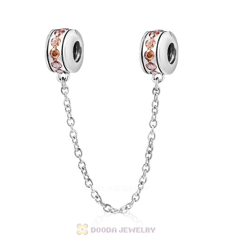 925 Sterling Silver Topaz CZ Safety Chain with Screw 