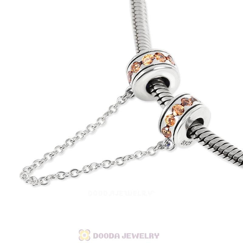 925 Sterling Silver Topaz CZ Safety Chain with Screw 