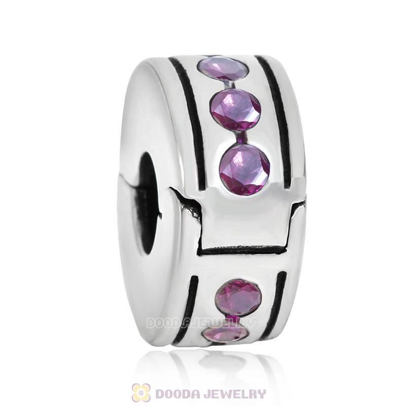 Fuchsia CZ Clip Spacer Charm Bead Sterling Silver