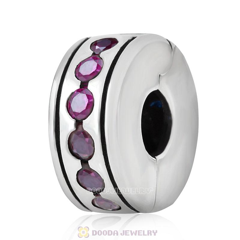 Fuchsia CZ Clip Spacer Charm Bead Sterling Silver