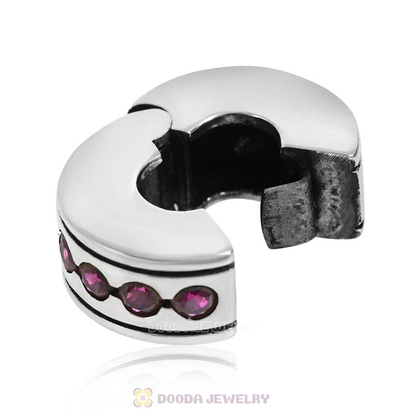 Fuchsia CZ Clip Spacer Charm Bead Sterling Silver