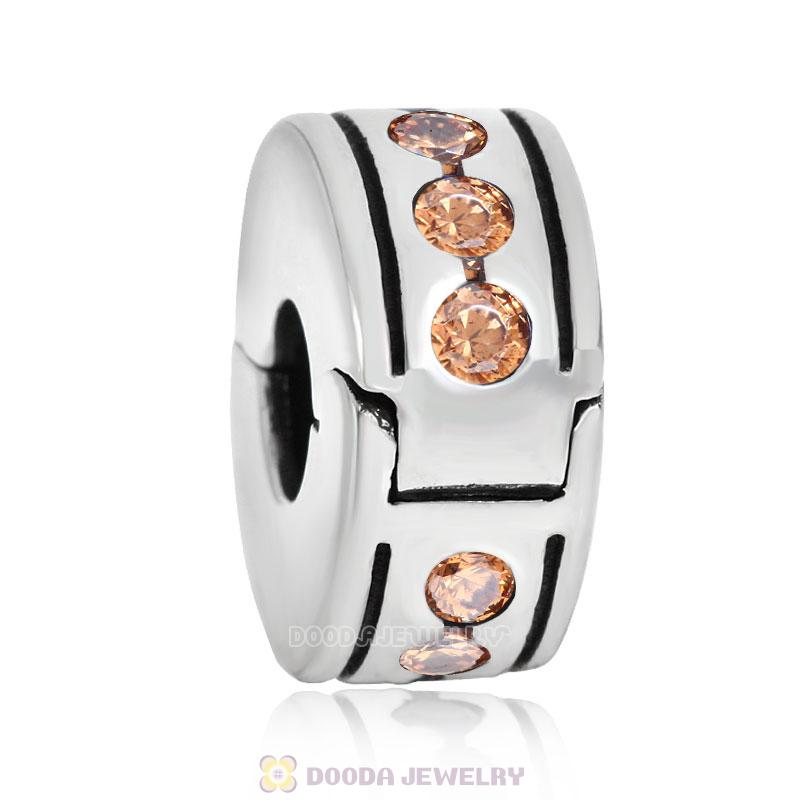 Topaz CZ Clip Spacer Charm Bead Sterling Silver