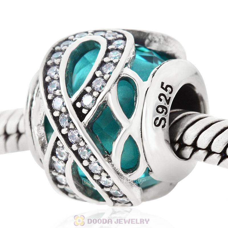 Sparkling Infinite Love Round Charm Blue Zircon Rhinestones
