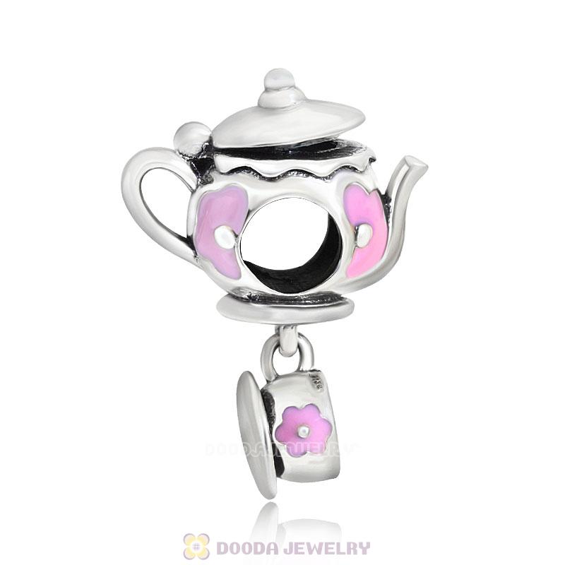 Teapot and Cup Charm Bead with Pink Enam
