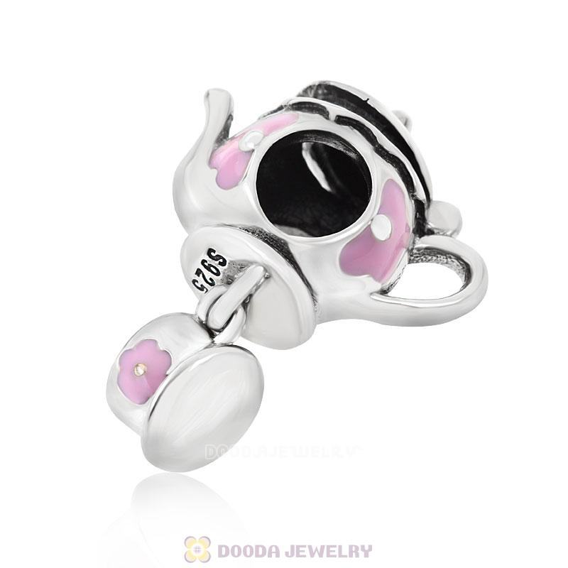 Teapot and Cup Charm Bead with Pink Enam