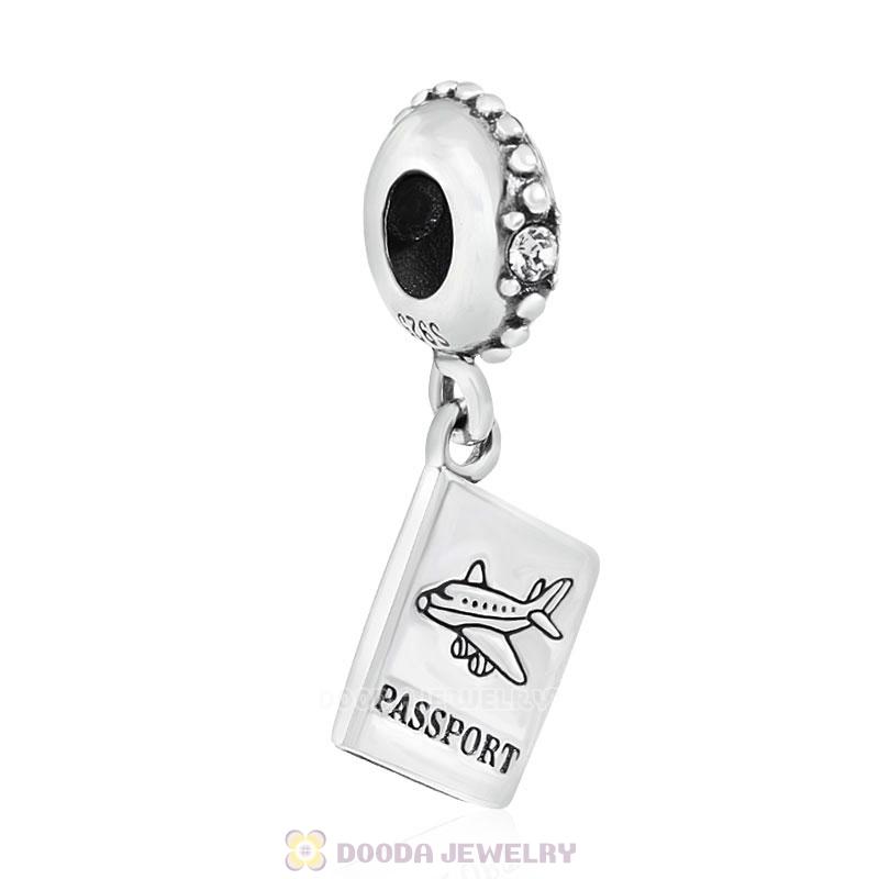 European Sterling Silver Passport Dangle Beads with Crystal Austrian Crystal