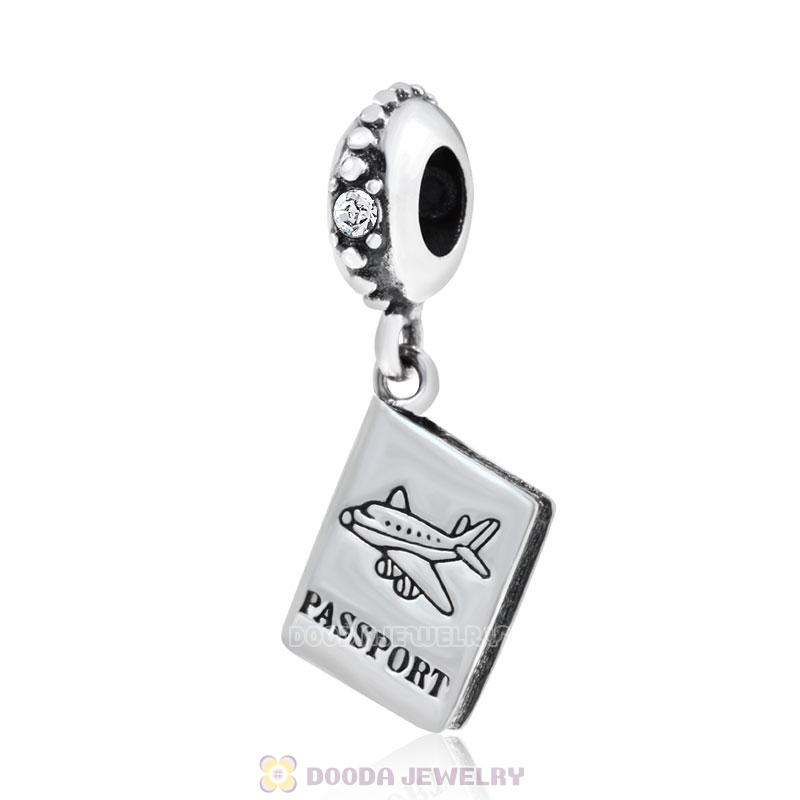 European Sterling Silver Passport Dangle Beads with Crystal Austrian Crystal