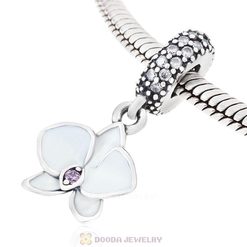 White Orchid Flower with Clear CZ Charm