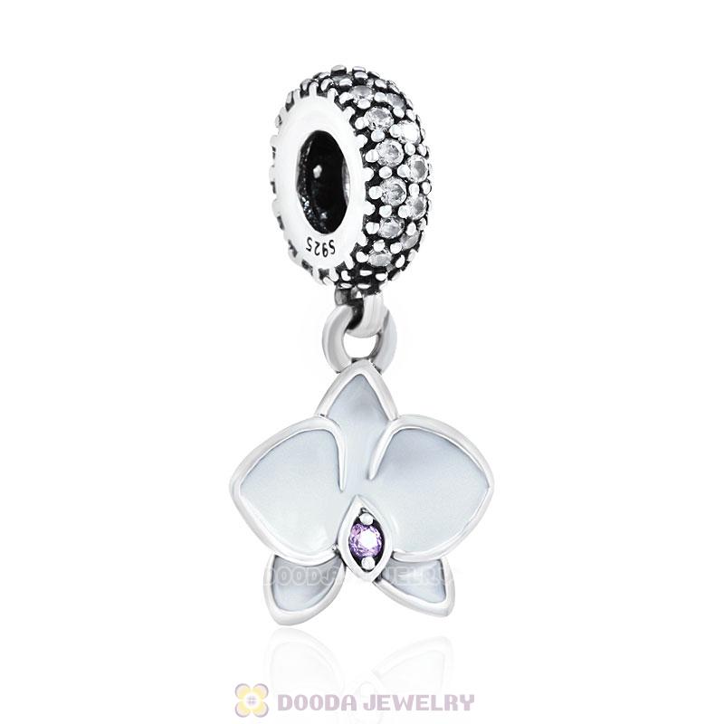 White Orchid Flower with Clear CZ Charm