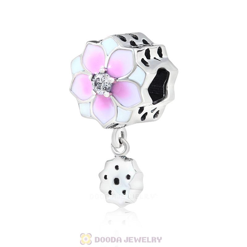 Magnolia flower Charm with Clear Cubic Zirconia