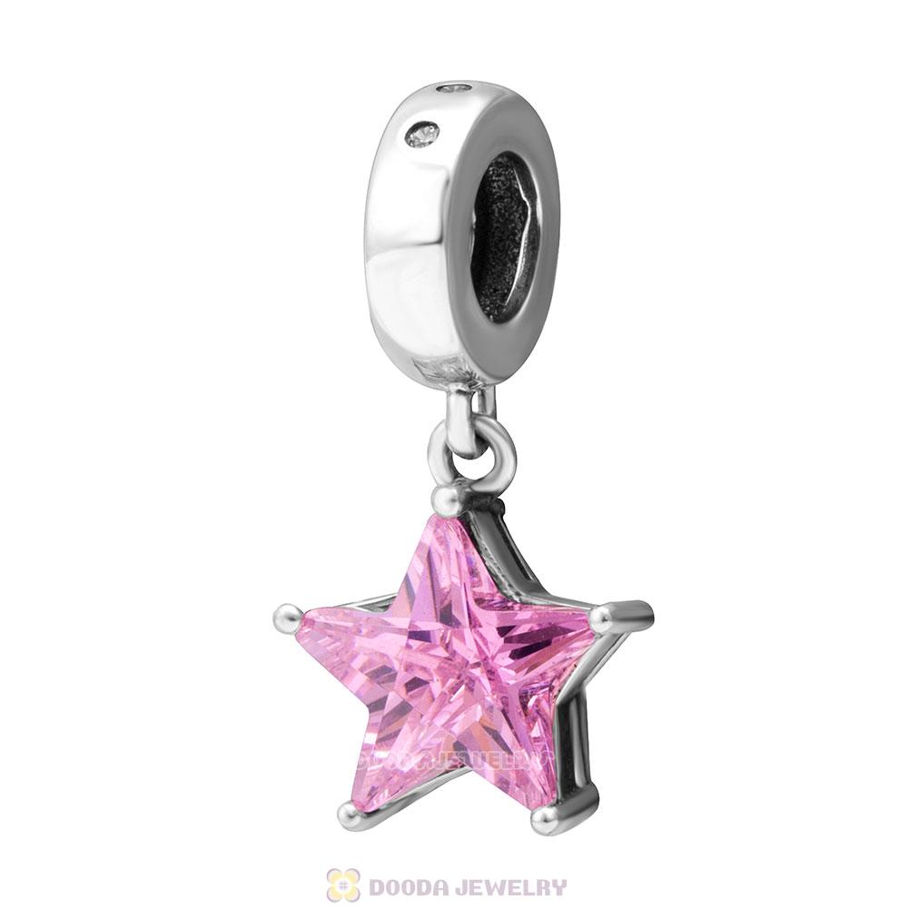Pink Star Pendant Charm with Cubic Zirconia