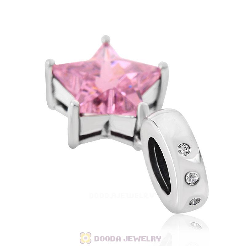 Pink Star Pendant Charm with Cubic Zirconia