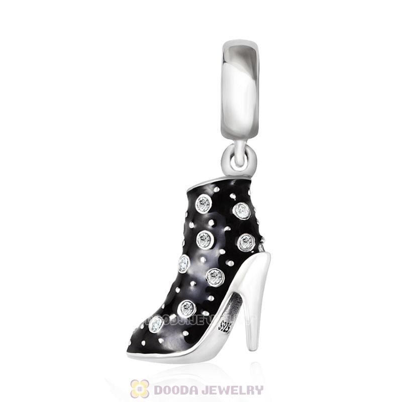 Black High Heel Dangle Charms with Clear Austrian Crystal