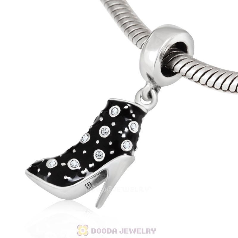 Black High Heel Dangle Charms with Clear Austrian Crystal