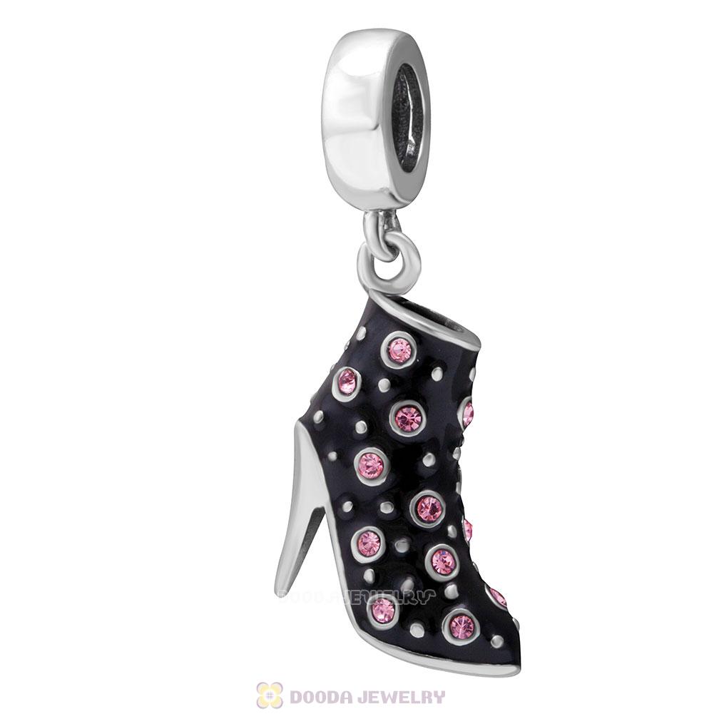 Black High Heel Dangle Charms with Pink Austrian Crystal