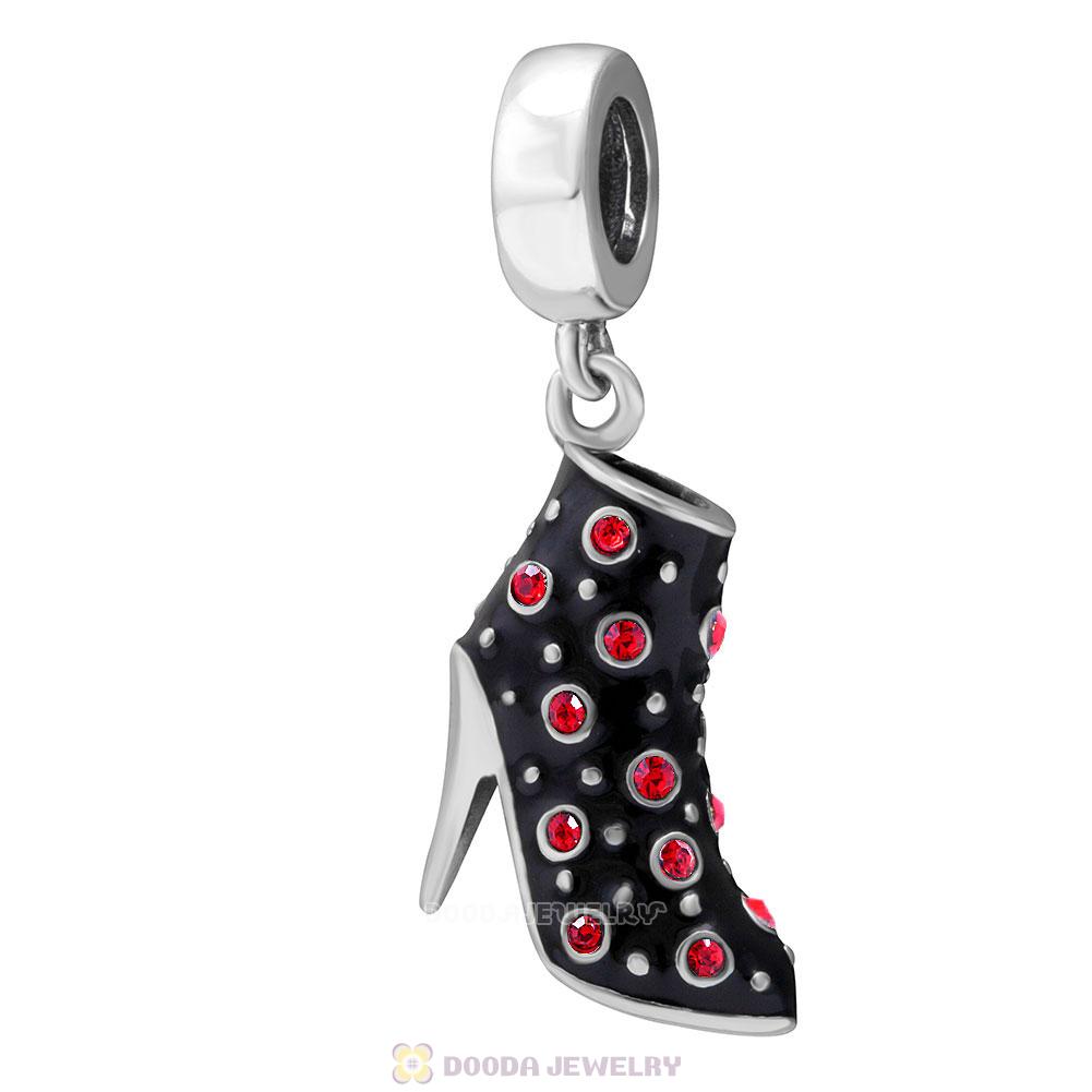 Black High Heel Dangle Charms with Red Austrian Crystal