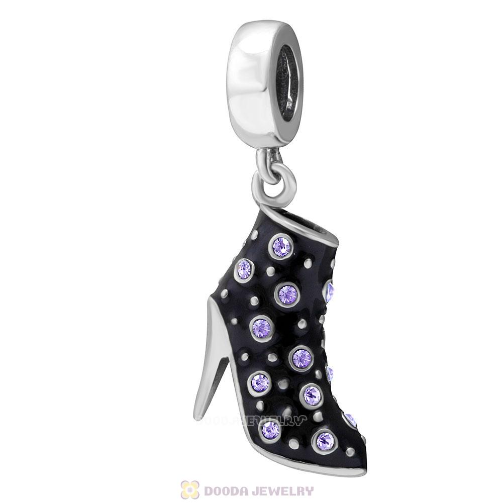 Black High Heel Dangle Charms with Tanzanite Austrian Crystal