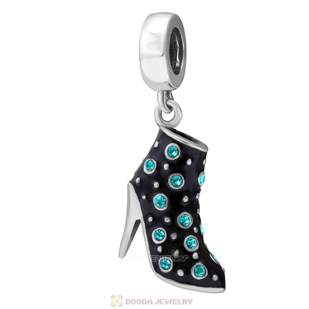 Black High Heel Dangle Charms with Emerald Austrian Crystal