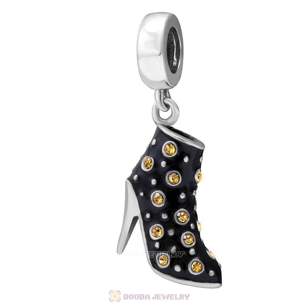 Black High Heel Dangle Charms with Topaz Austrian Crystal