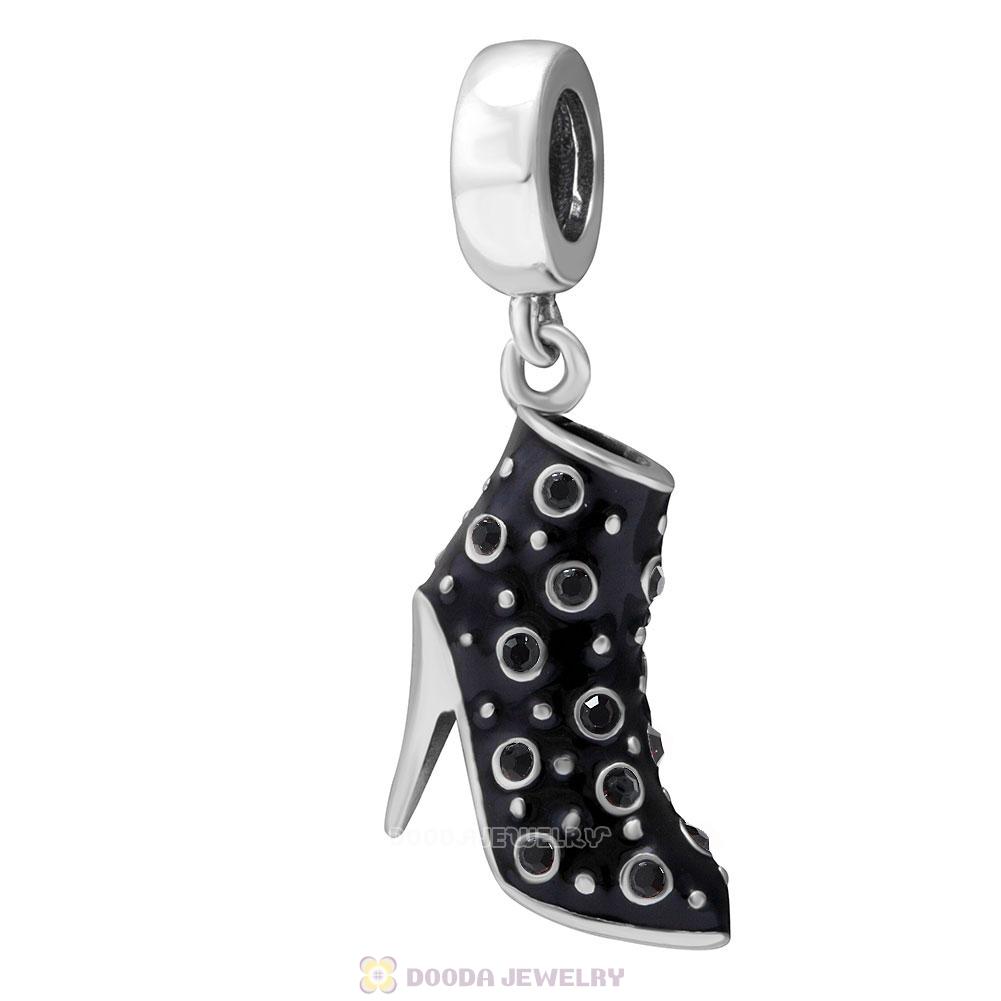 Black High Heel Dangle Charms with Jet Austrian Crystal