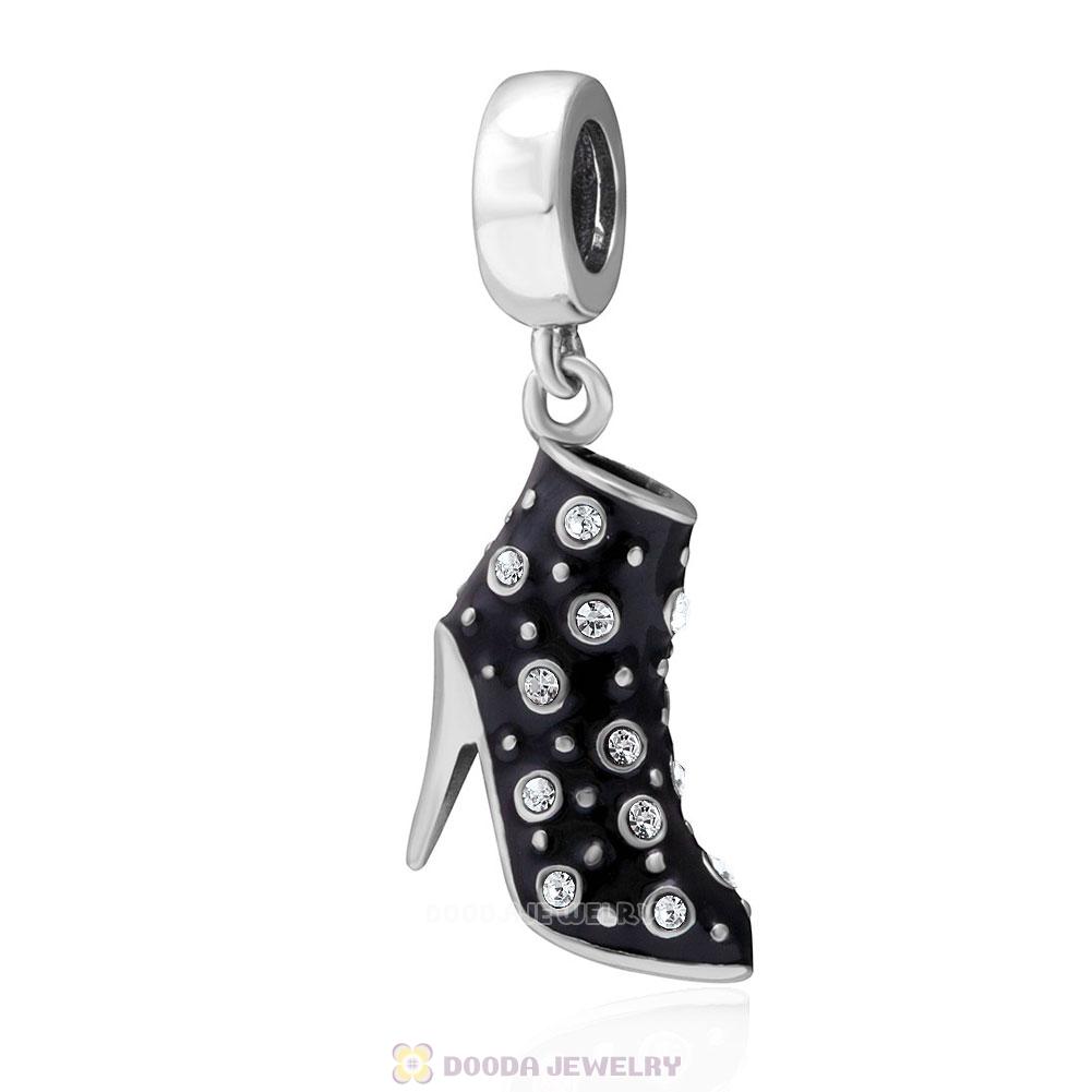 Black High Heel Dangle Charms with Clear Austrian Crystal