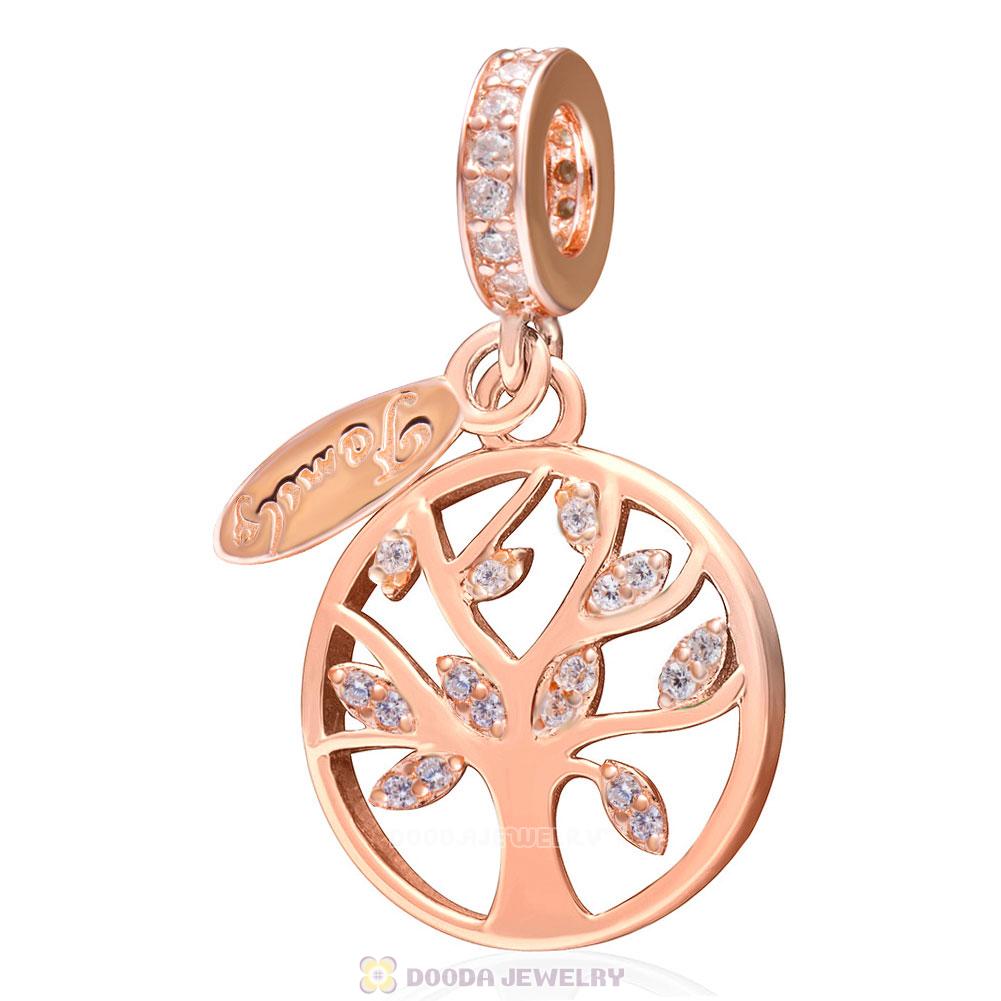 Rose Gold Family Tree Dangle with Clear CZ Charm