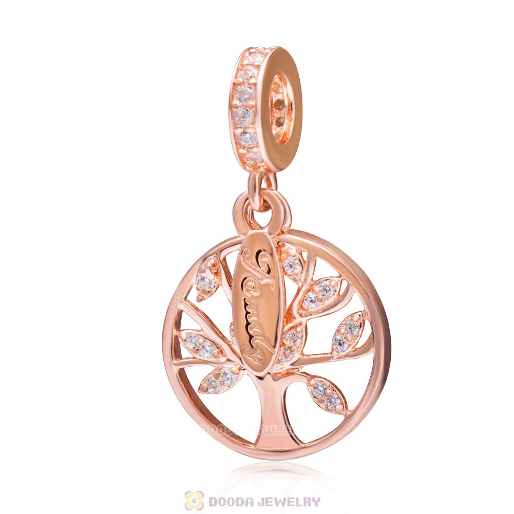 Rose Gold Family Tree Dangle with Clear CZ Charm