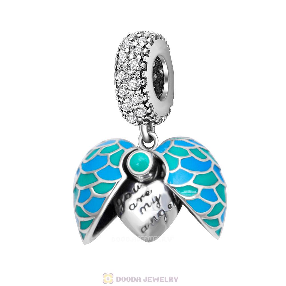 You are my Angel Heart Charm with Blue Enamel