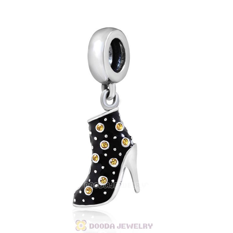 Black High Heel Dangle Charms with Topaz Austrian Crystal