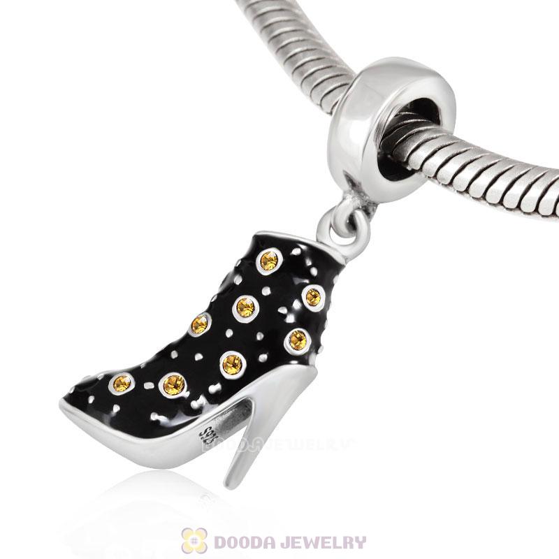 Black High Heel Dangle Charms with Topaz Austrian Crystal