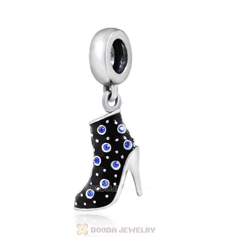 Black High Heel Dangle Charms with Sapphire Austrian Crystal