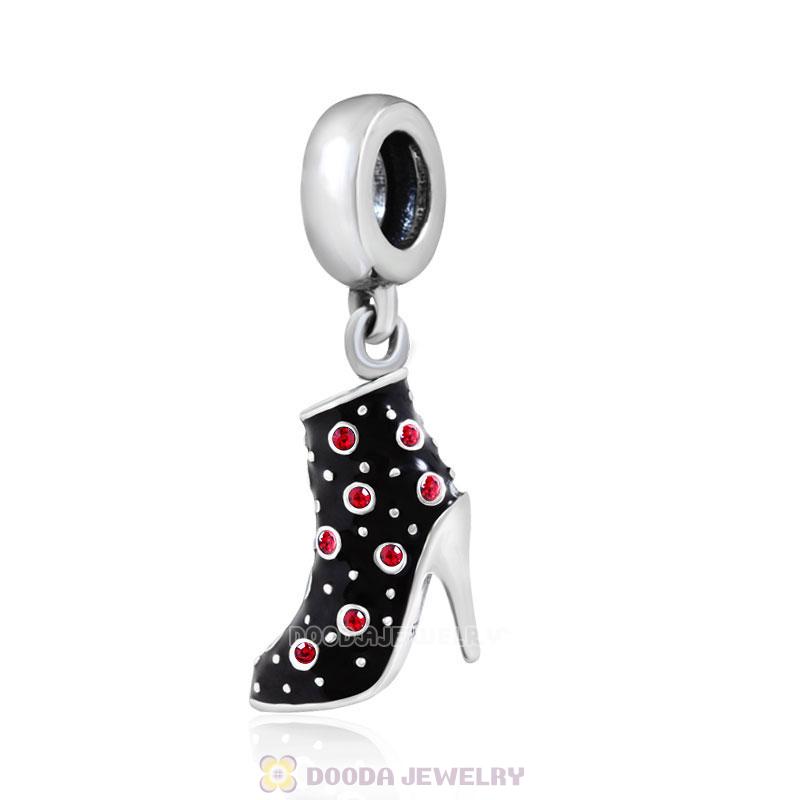 Black High Heel Dangle Charms with Red Austrian Crystal