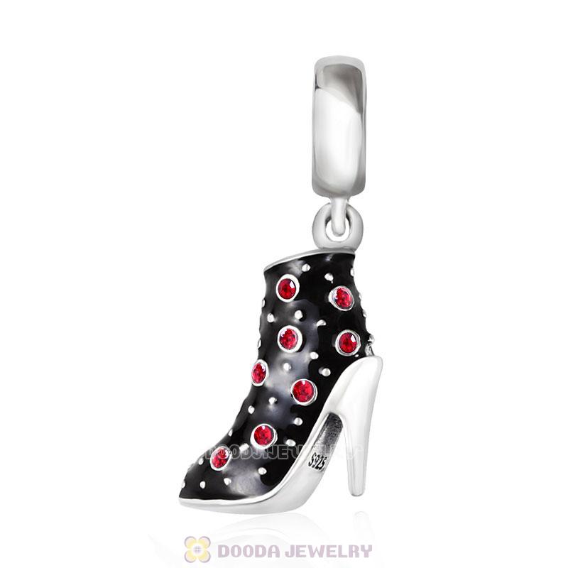Black High Heel Dangle Charms with Red Austrian Crystal