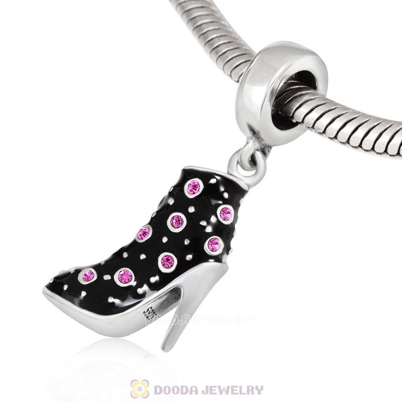Black High Heel Dangle Charms with Rose Austrian Crystal