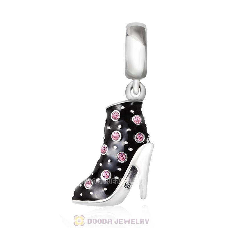 Black High Heel Dangle Charms with Pink Austrian Crystal
