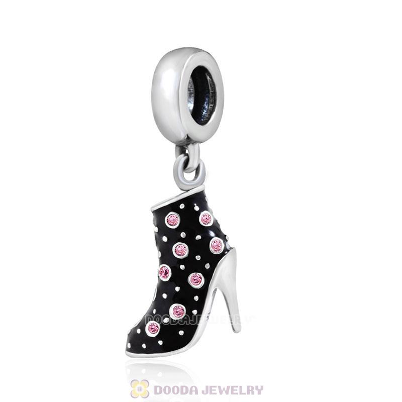 Black High Heel Dangle Charms with Pink Austrian Crystal
