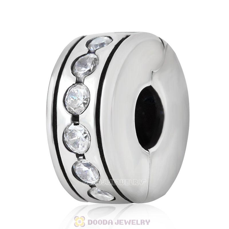 Clear CZ Clip Spacer Charm Bead Sterling Silver