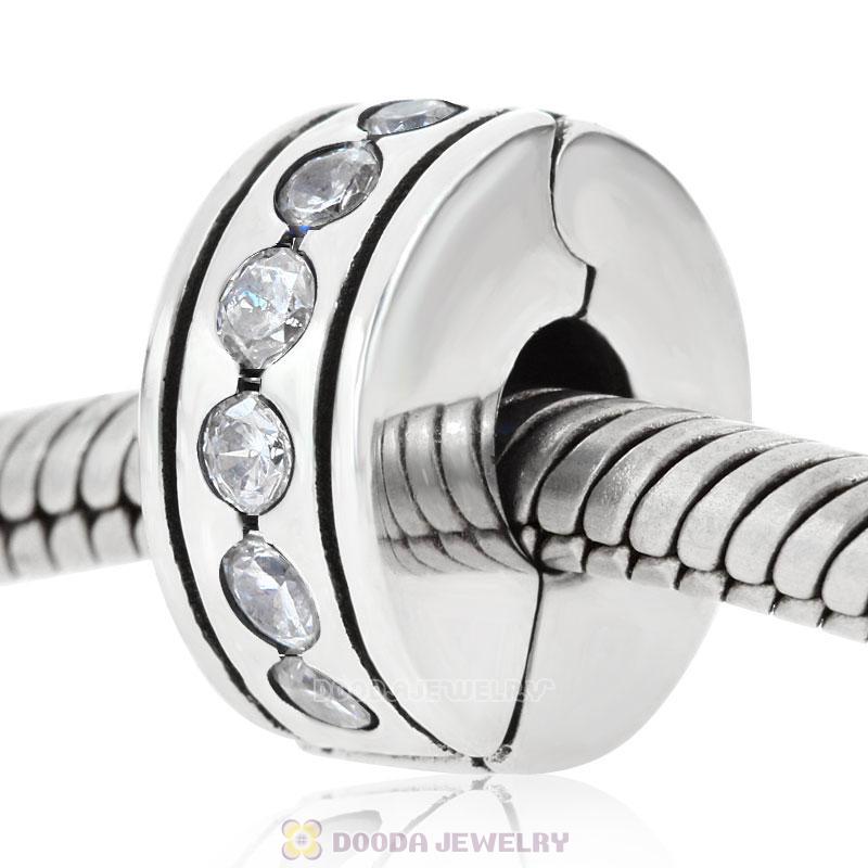 Clear CZ Clip Spacer Charm Bead Sterling Silver