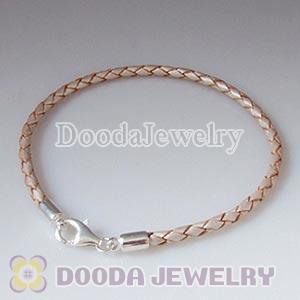 26cm Champagne Braided Leather Bracelet with Sterling Lobster Clasp