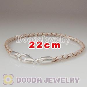 22cm Champagne Braided Leather Bracelet with Sterling Lobster Clasp