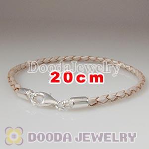 20cm Champagne Braided Leather Bracelet with Sterling Lobster Clasp