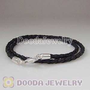 44cm Black Braided Leather Necklace with Sterling Lobster Clasp